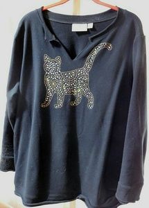 Black Sweatshirt with Crystal Cat